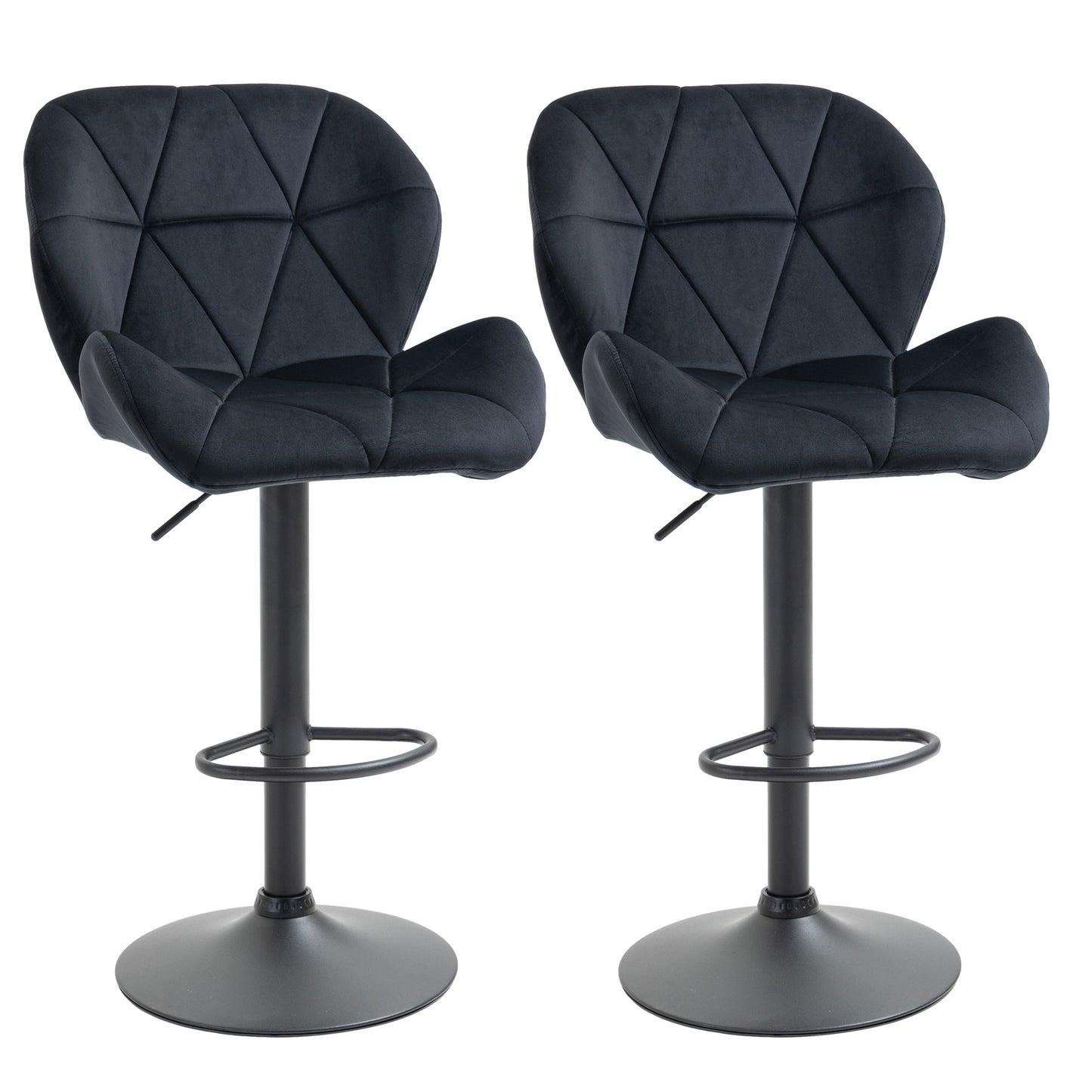 Bar Stool Set of 2 Fabric Adjustable Height Armless Upholstered Counter Chairs with Swivel Seat, Black