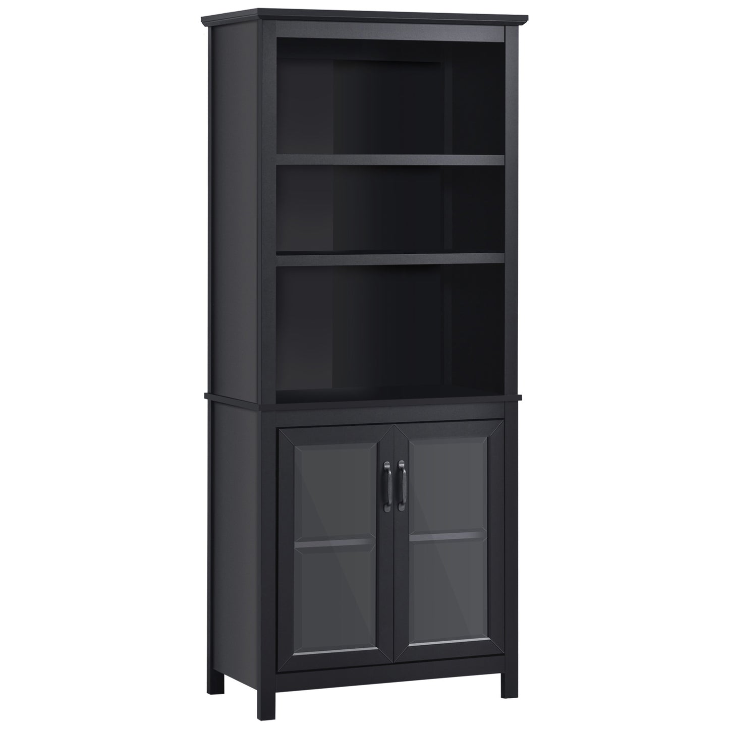 Multifunctional Bookcase Storage Cabinet with Adjustable Shelves Display Rack for Study, Kitchen, Living Room, Black