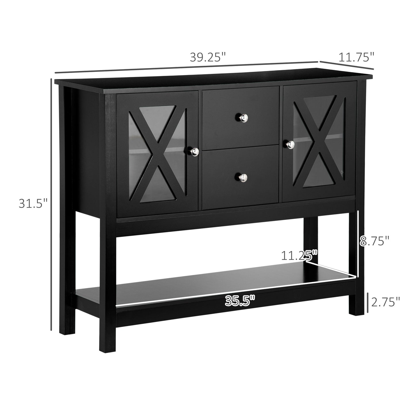 Modern Sideboard, Glass Door Buffet Cabinet with Storage Drawers, and Adjustable Shelves, Console Table for Living Room, Kitchen, Entryway, Black