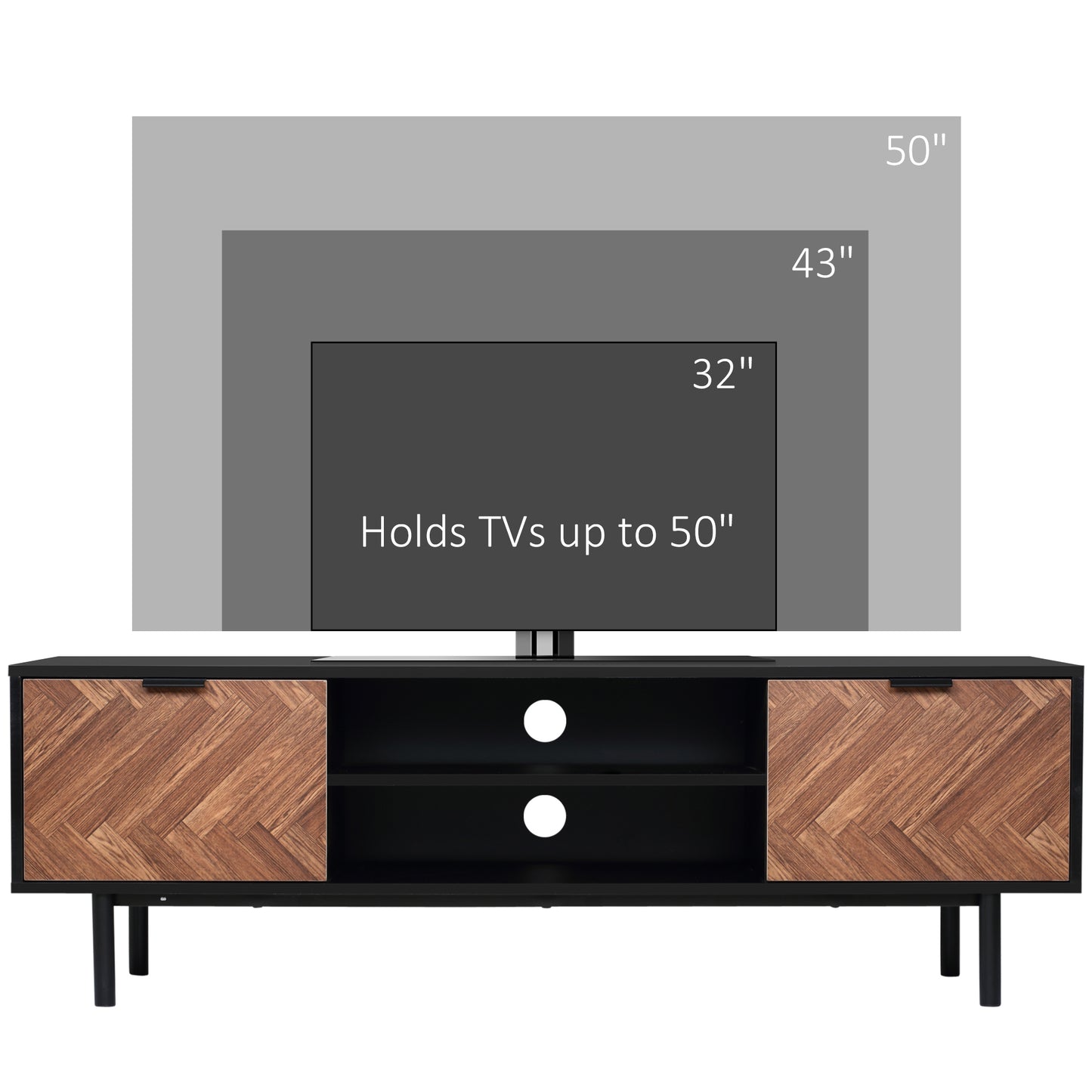 Modern TV Stand with Storage for TVs up to 50", Media Console with 2 Cupboards and Open Shelves, TV Unit for Bedroom, Living Room, Black