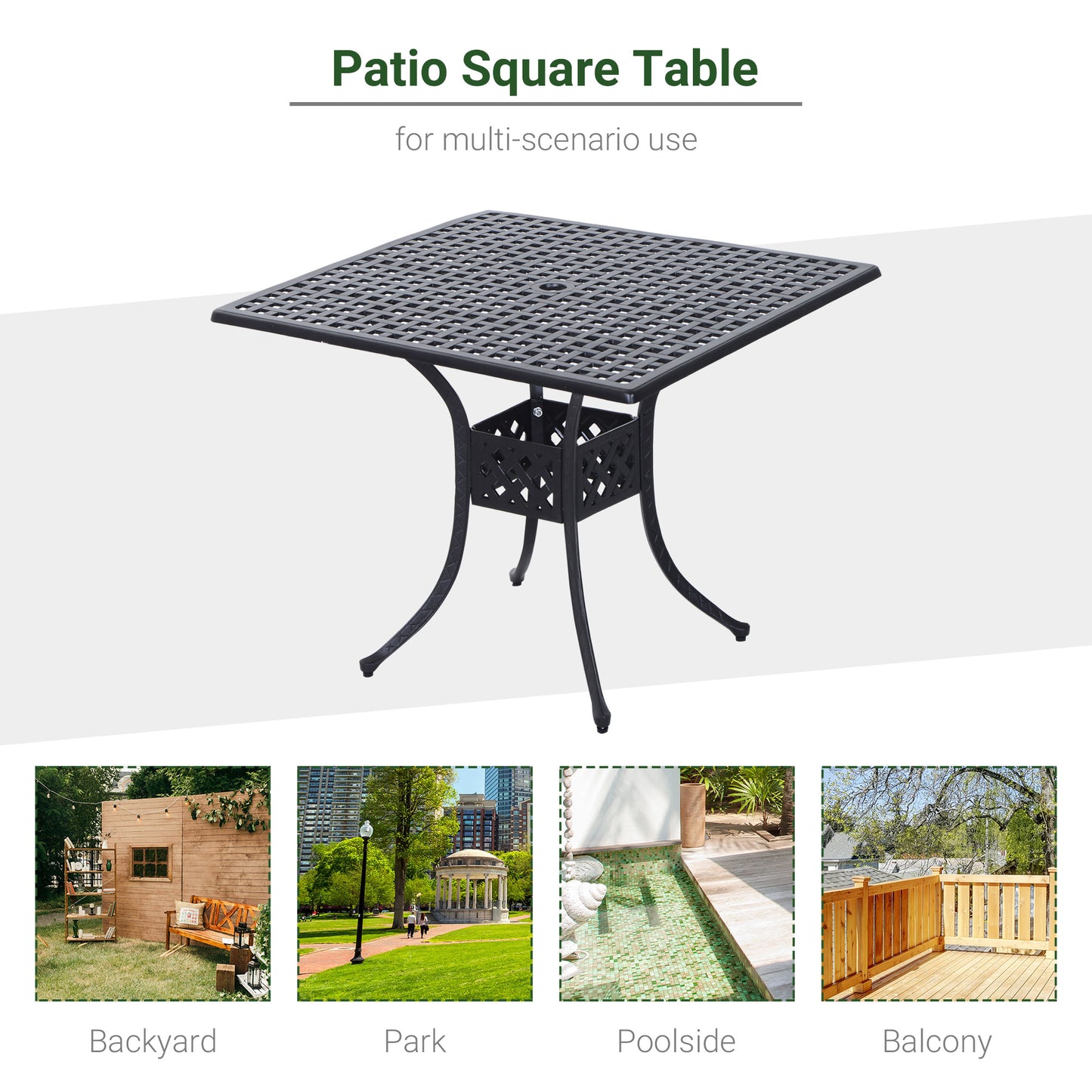 Outsunny 36" x 36" Square Metal Outdoor Patio Bistro Table with Umbrella Hole, Black