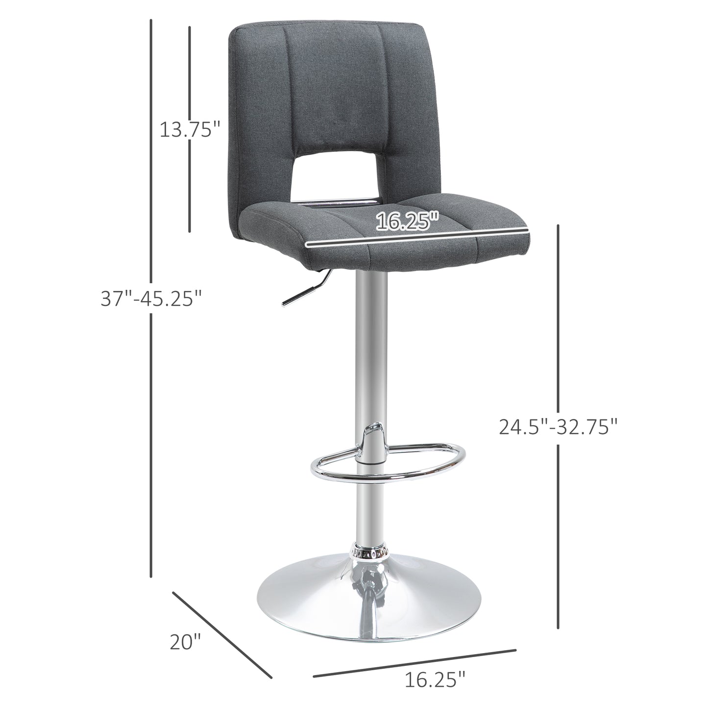 Modern Bar stool Armless Adjustable Height with Swivel Seat, Set of 2, Grey