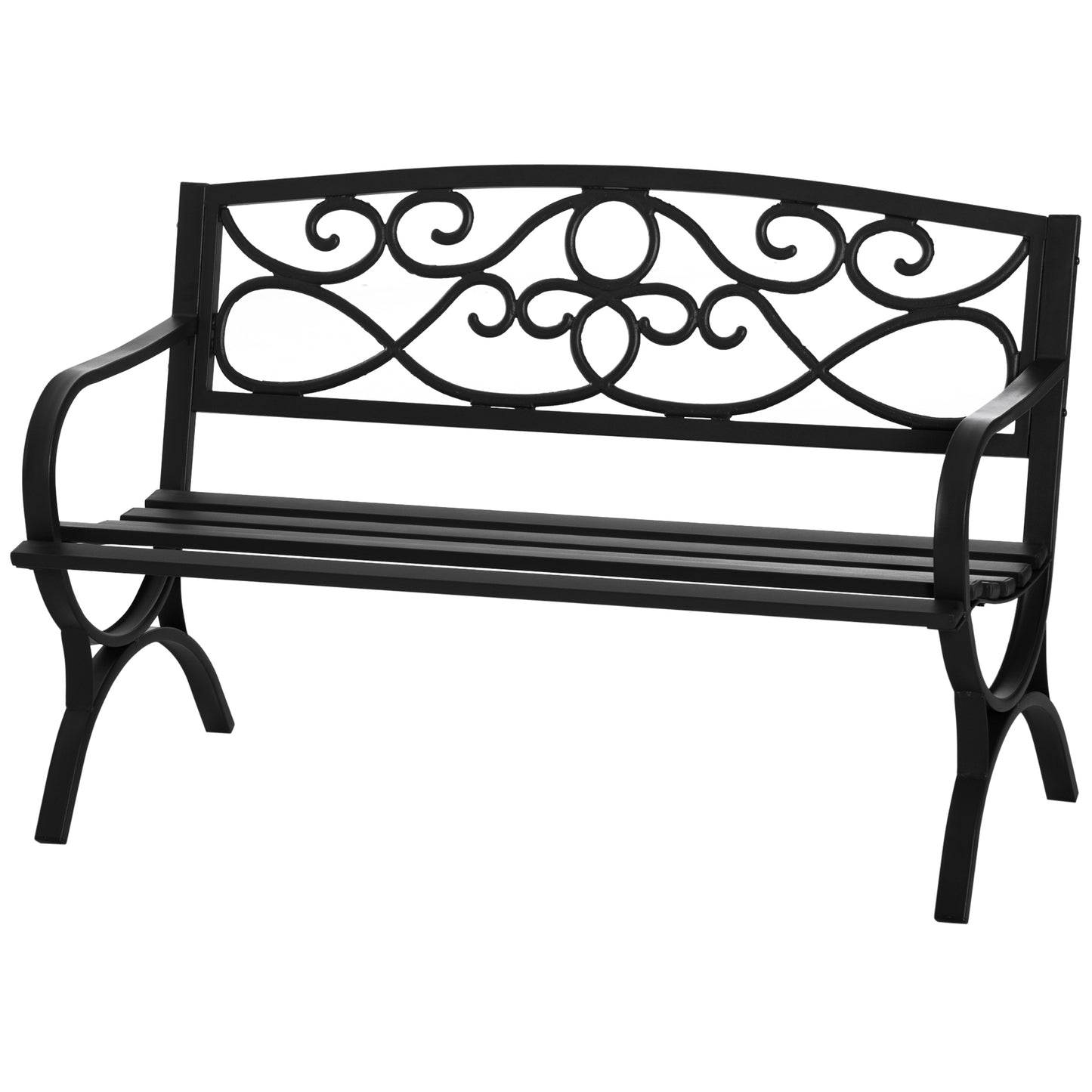 Outsunny 50" 2-Seater Garden Bench Antique Loveseat with Armrest for Yard, Lawn, Porch, Patio, Steel/ Black