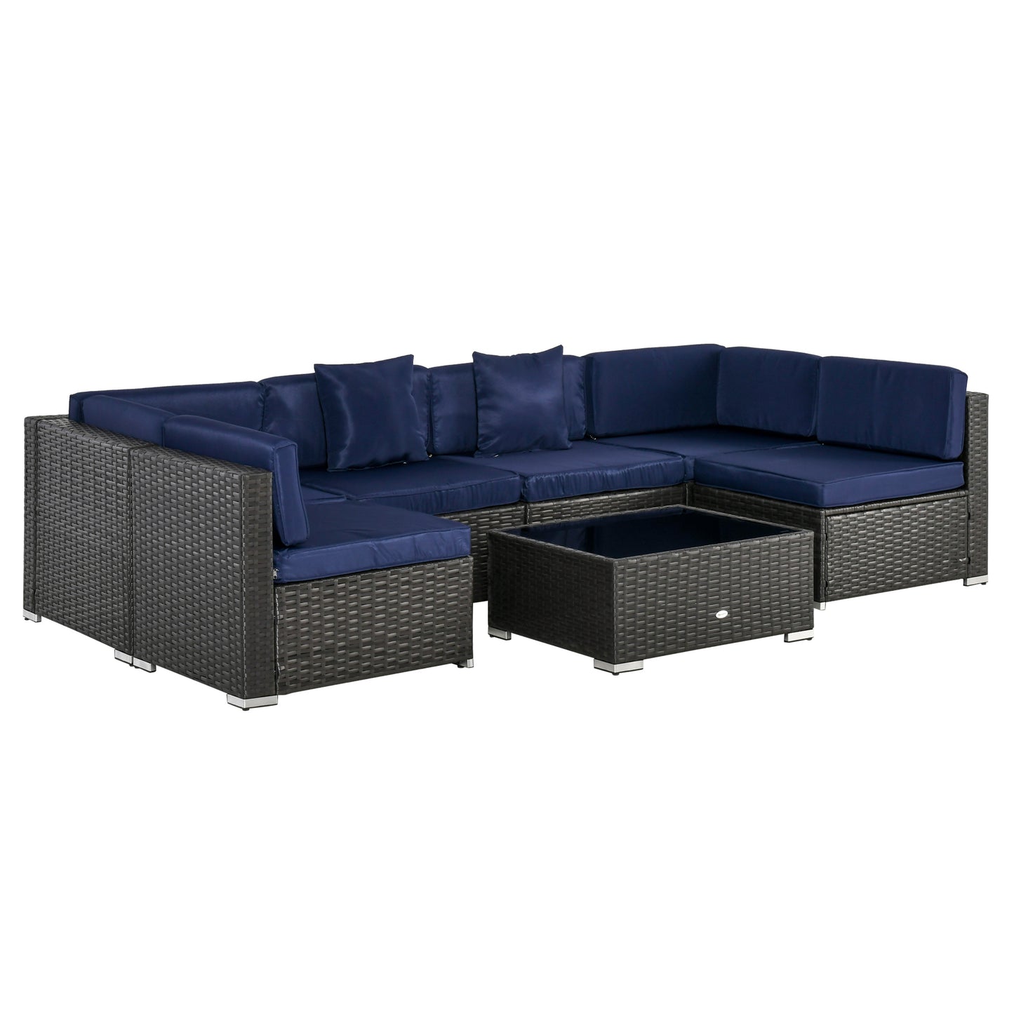 Outsunny 7 Pieces Rattan Patio Furniture Set for Garden, Lawn, and Deck, Dark Blue