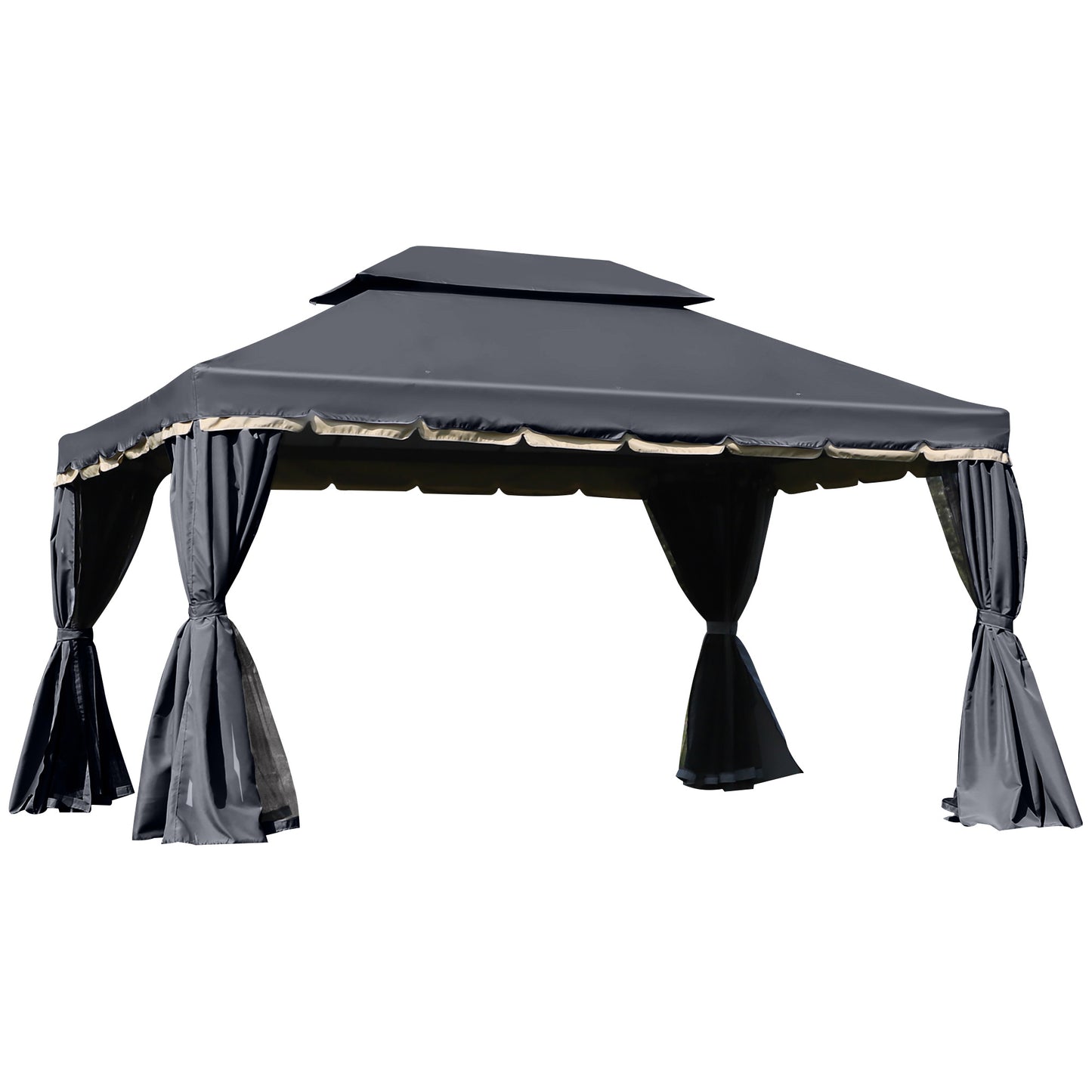 Outsunny 13' x 10' Outdoor Patio Gazebo Canopy with 2-Tier Polyester Roof, Vented Mesh Sidewall & Strong Aluminum Frame, Black