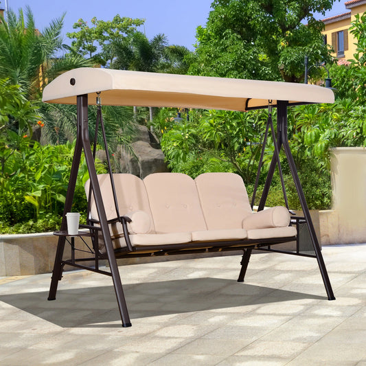 Outsunny 3 Seater Heavy Duty Swing Chair Outdoor Lounge Hammock Cushioned Seat W/ Tilt Canopy