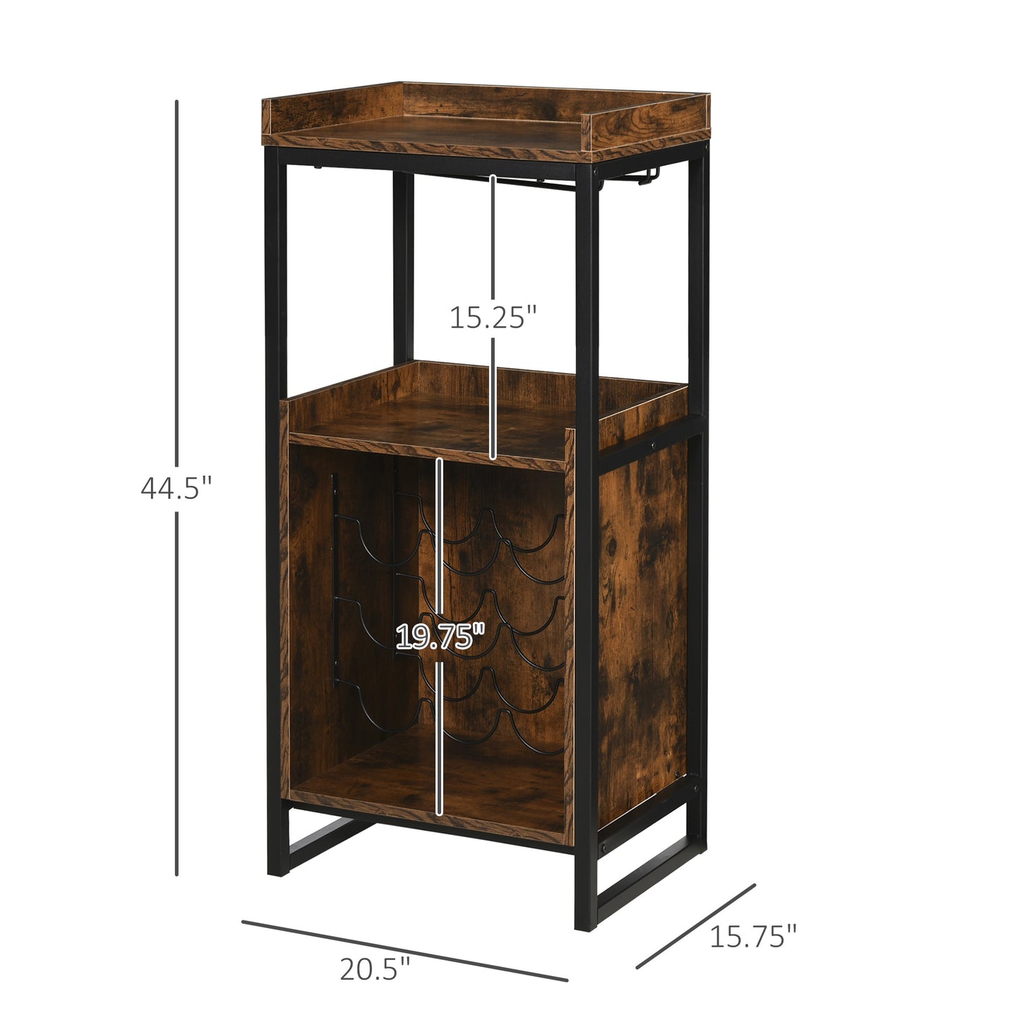 Retro Industrial 9-bottle Wine Rack Storage Cabinet Serving Bar Wood Buffet with Glass Holders