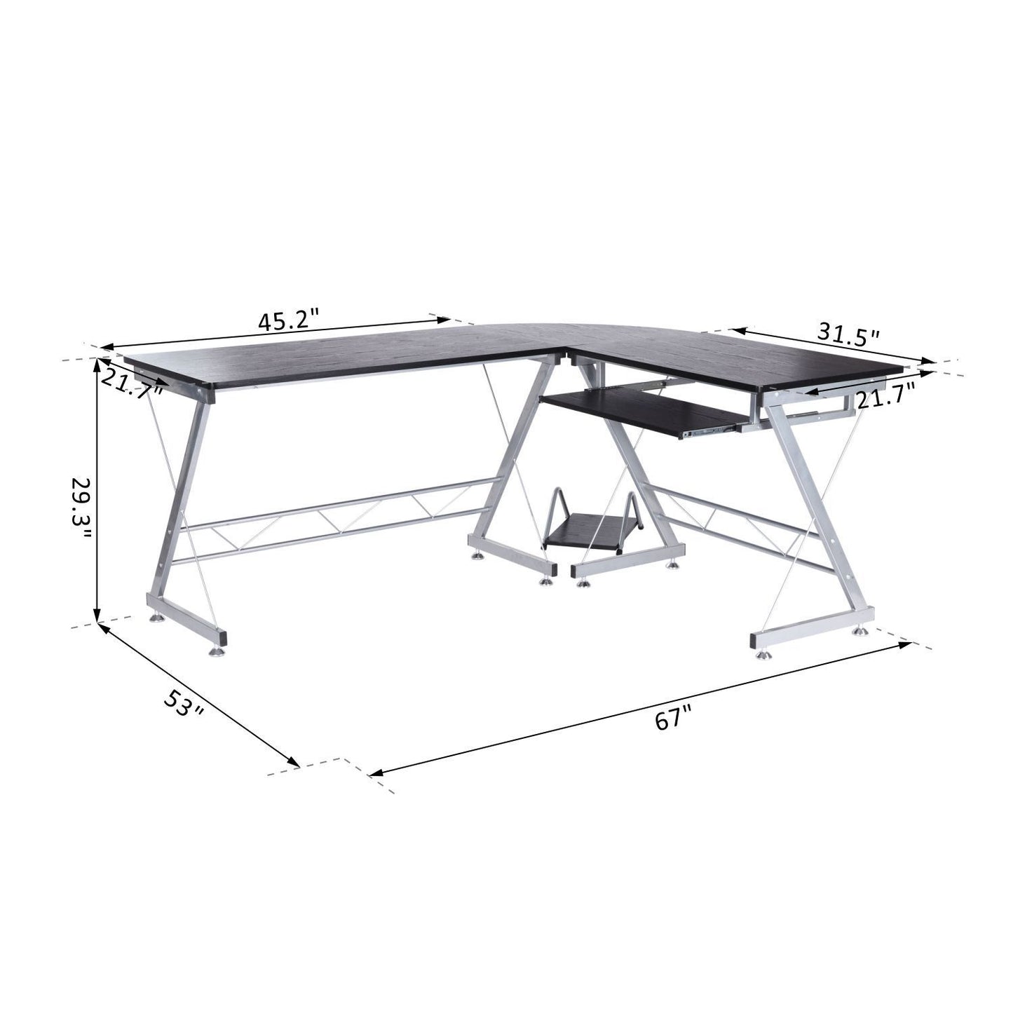 Corner L-Shaped Computer Desk with Keyboard Tray for PC Laptop or Desktop, Workstation Stand Home Office Furniture