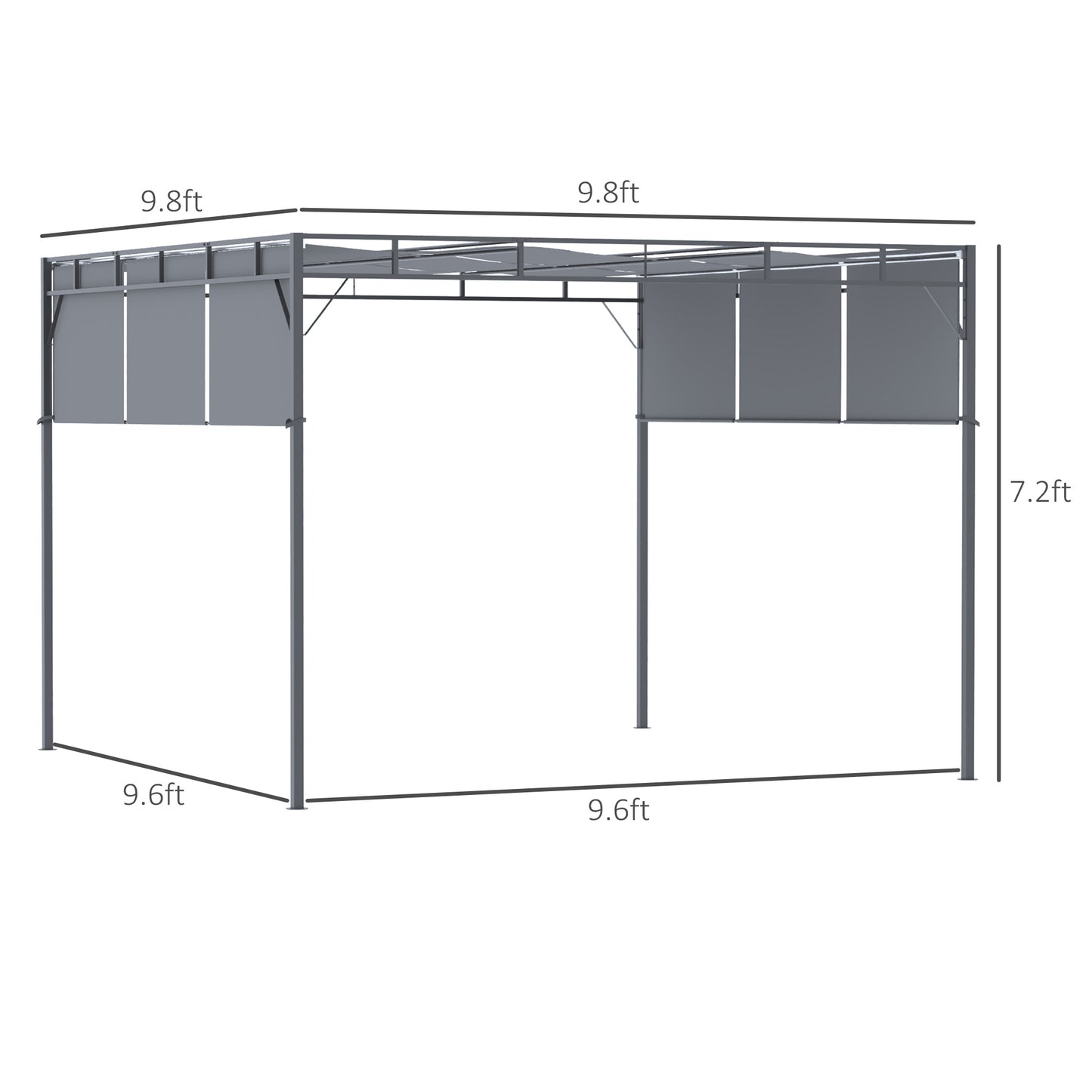 10' x 10' Retractable Pergola Canopy Patio Gazebo Sun Shelter with Steel Frame for Outdoor, Dark Grey