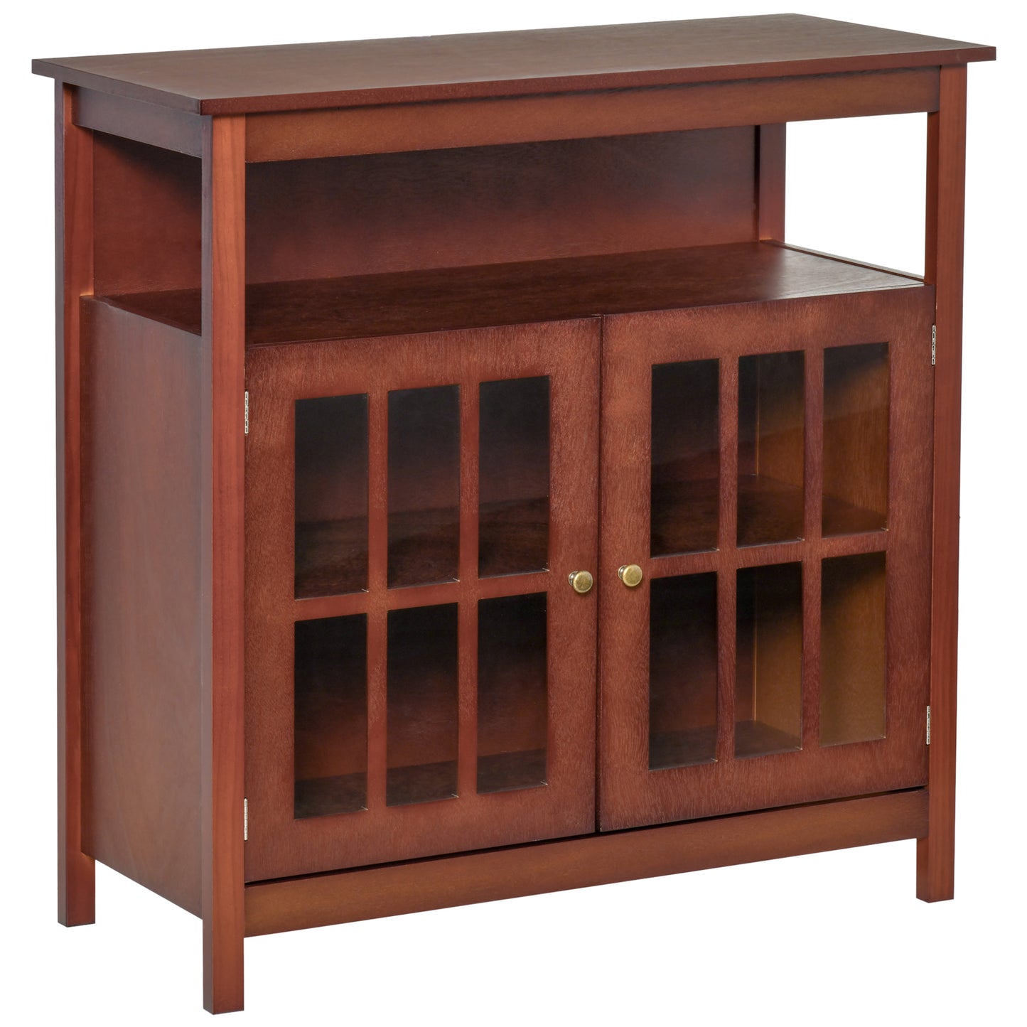 Kitchen Sideboard Glass Door Storage Cabinet with Adjustable Shelf for Dining, Living Room, Wine Red