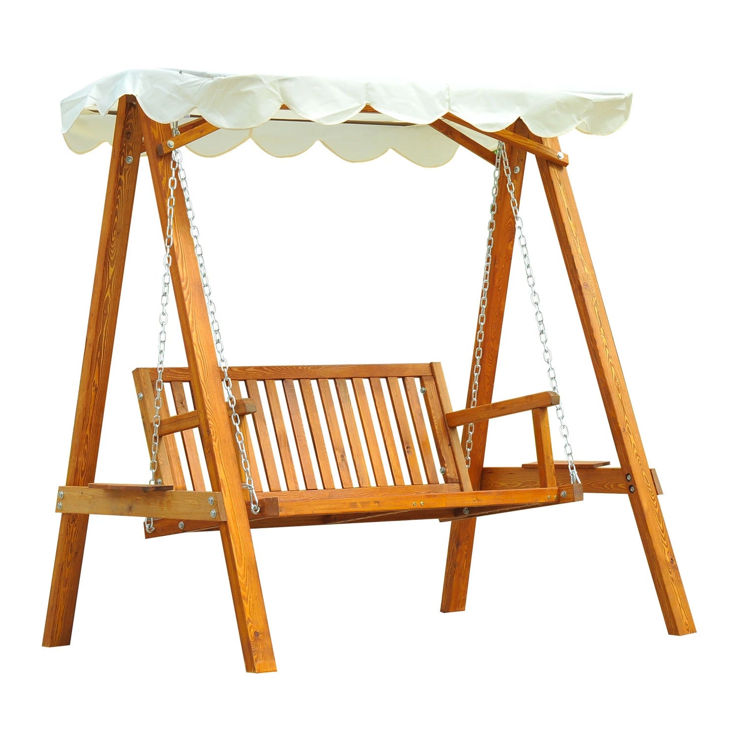 Outsunny 65" Patio Swing Chair with Canopy Outdoor Wooden Swing Bench Hammock for Garden, Poolside, Backyard