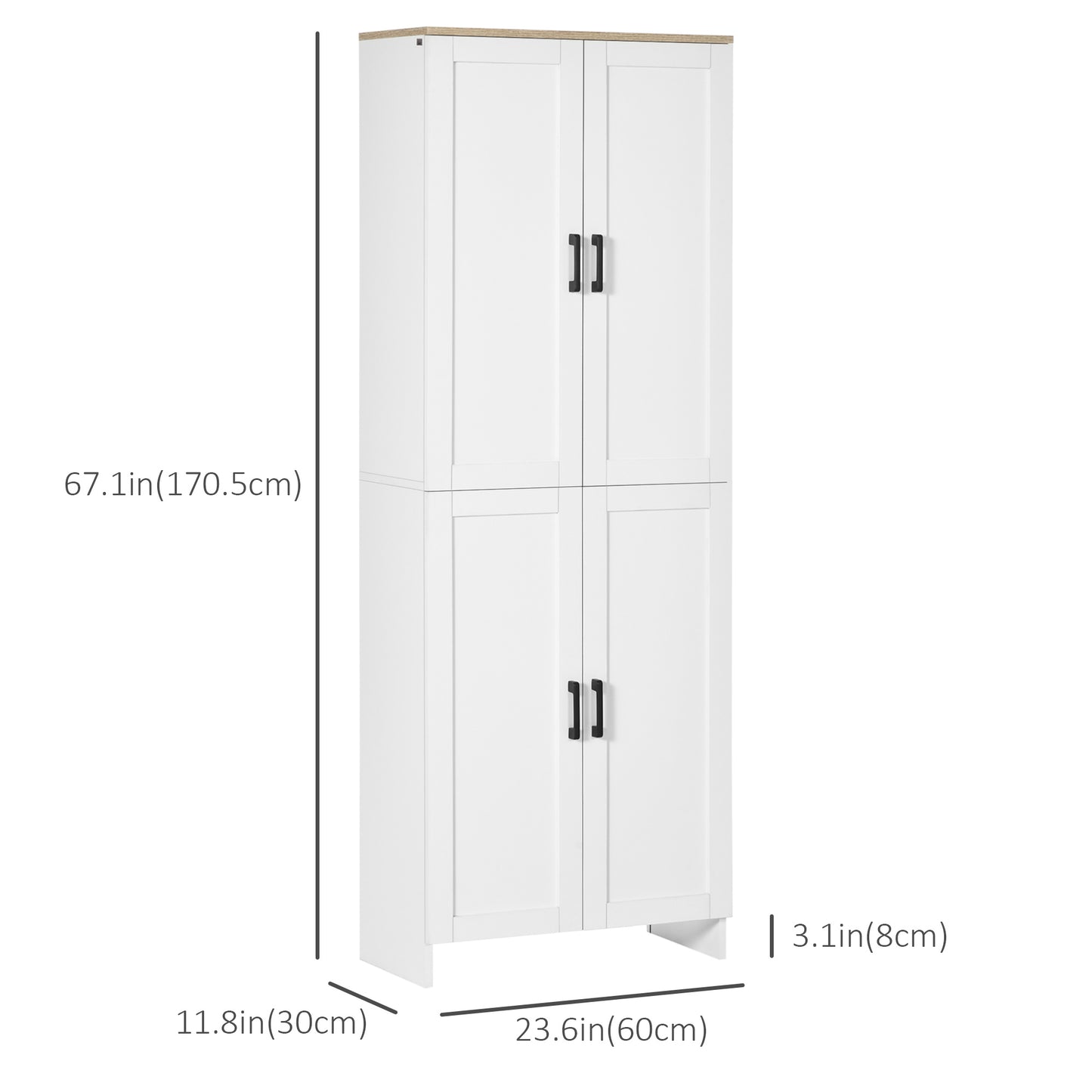 67" 4-Door Kitchen Pantry Cabinet, FreestandingStorage Cabinet Cupboard with Adjustable Shelves,, White