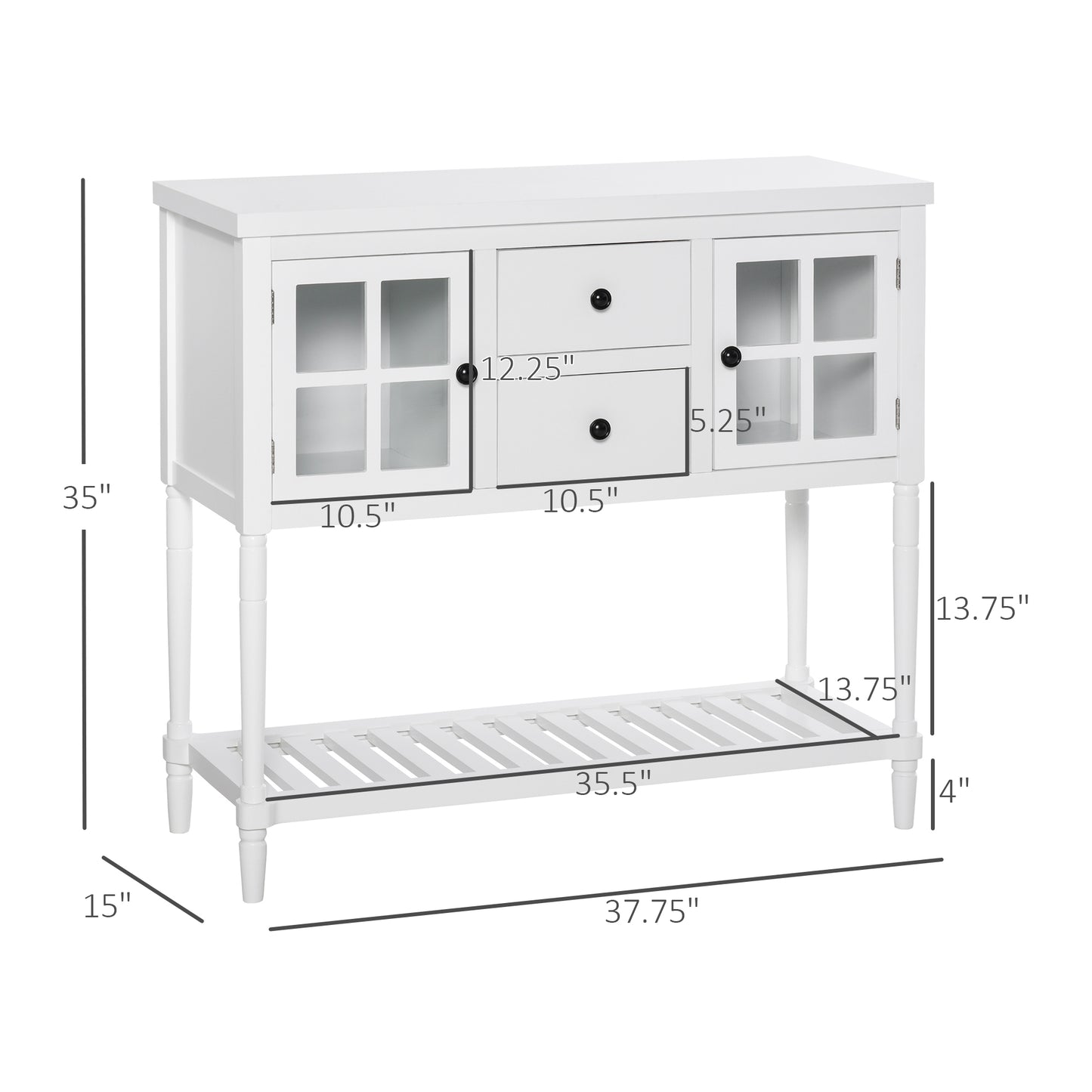 Modern Sideboard Buffet Cabinet, Kitchen Storage Cabinet with 2 Drawers, Bottom Shelf, Glass Doors for Living Room, Hallway, White