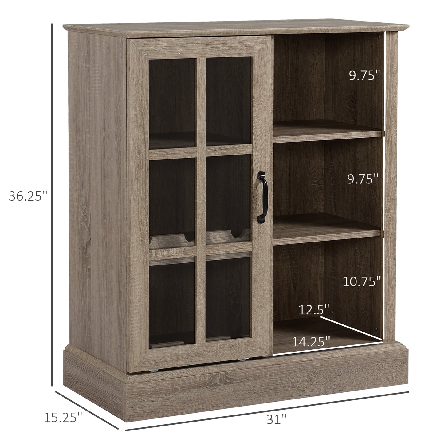 Sideboard with Sliding Glass Door, Bar Cabinet for Liquor and Glasses, Buffet Cabinet with 6-bottle Wine Rack and Stemware Racks, Brown