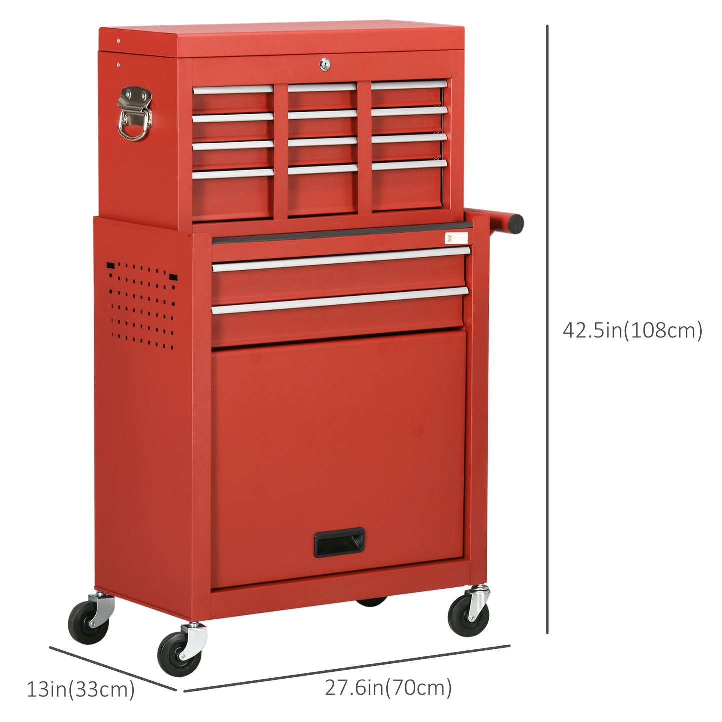 6-Drawer Tool Chest Set with 4 Wheels, Lockable Rolling Tool Box and Storage Cabinet, Removable Portable Set-Top Box Tool Organizer for Garage Factory Workshop, Red