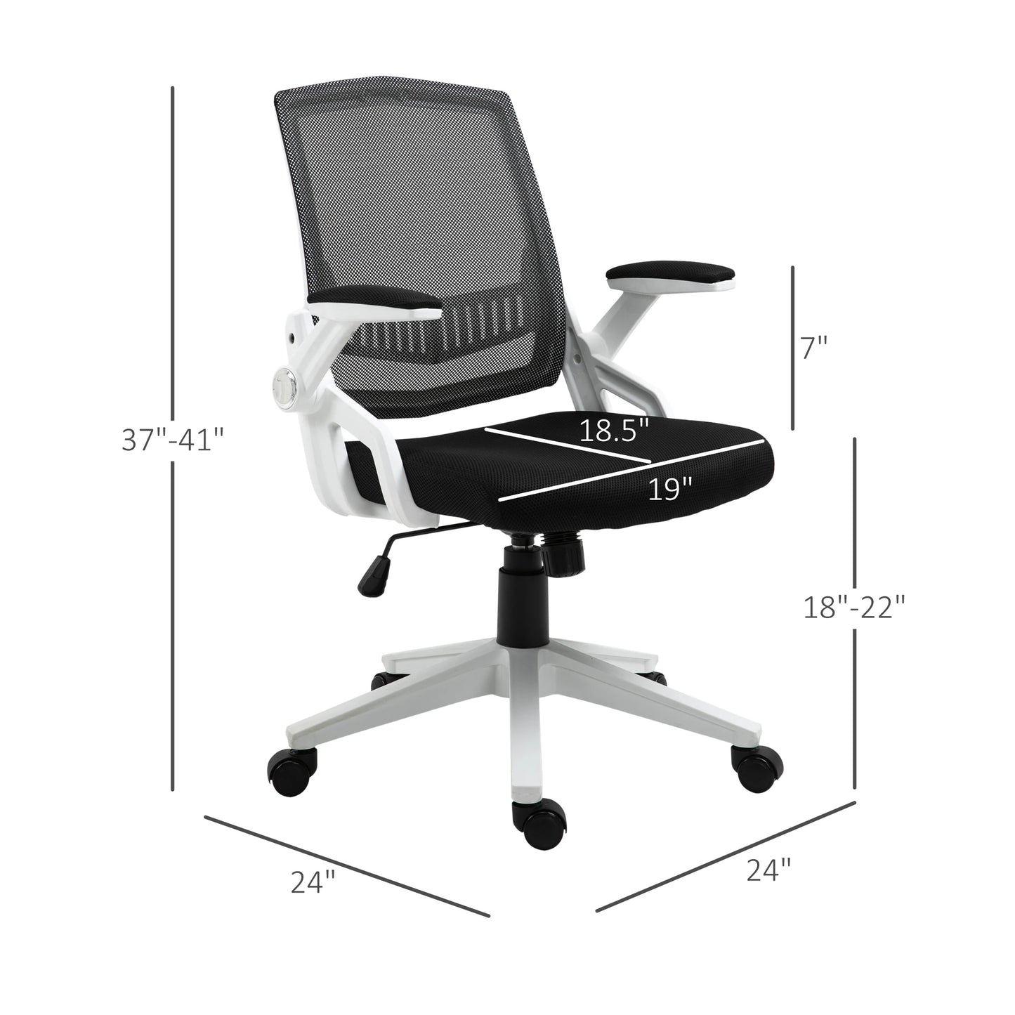 Mesh Office Chair Swivel Task Desk Office Chair with Lumbar Back Support, Adjustable Height, Flip-Up Arm, Black