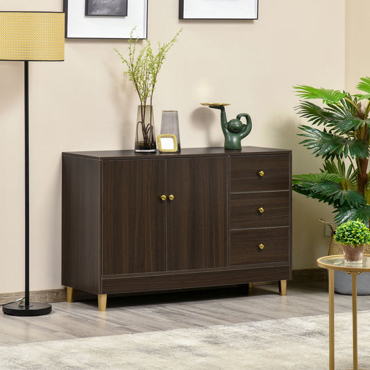 Modern Sideboard, Storage Cabinet, Accent Cupboard with 3 Drawers, Adjustable Shelf for Kitchen, Living Room, Brown