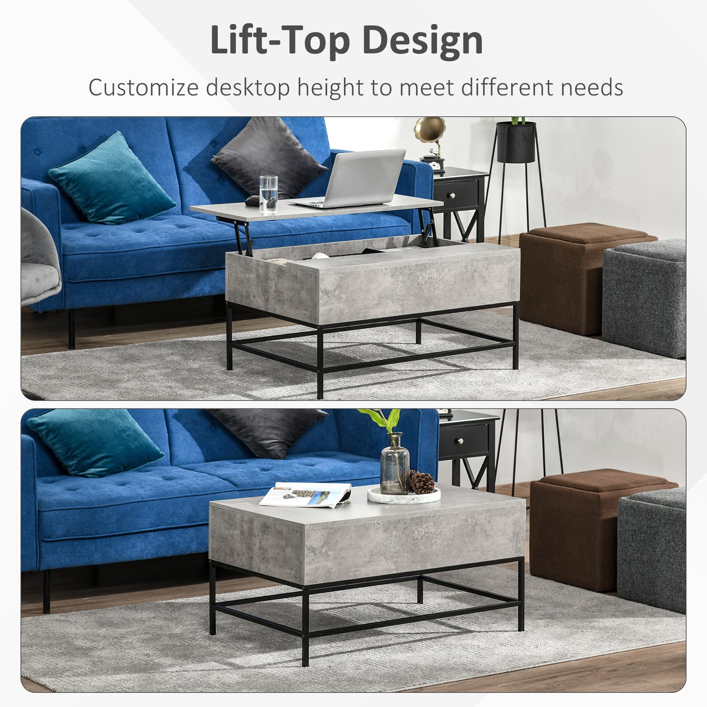 Lift Top Coffee Table with Hidden Storage Compartment Lift Tabletop Center Table for Living Room, Grey