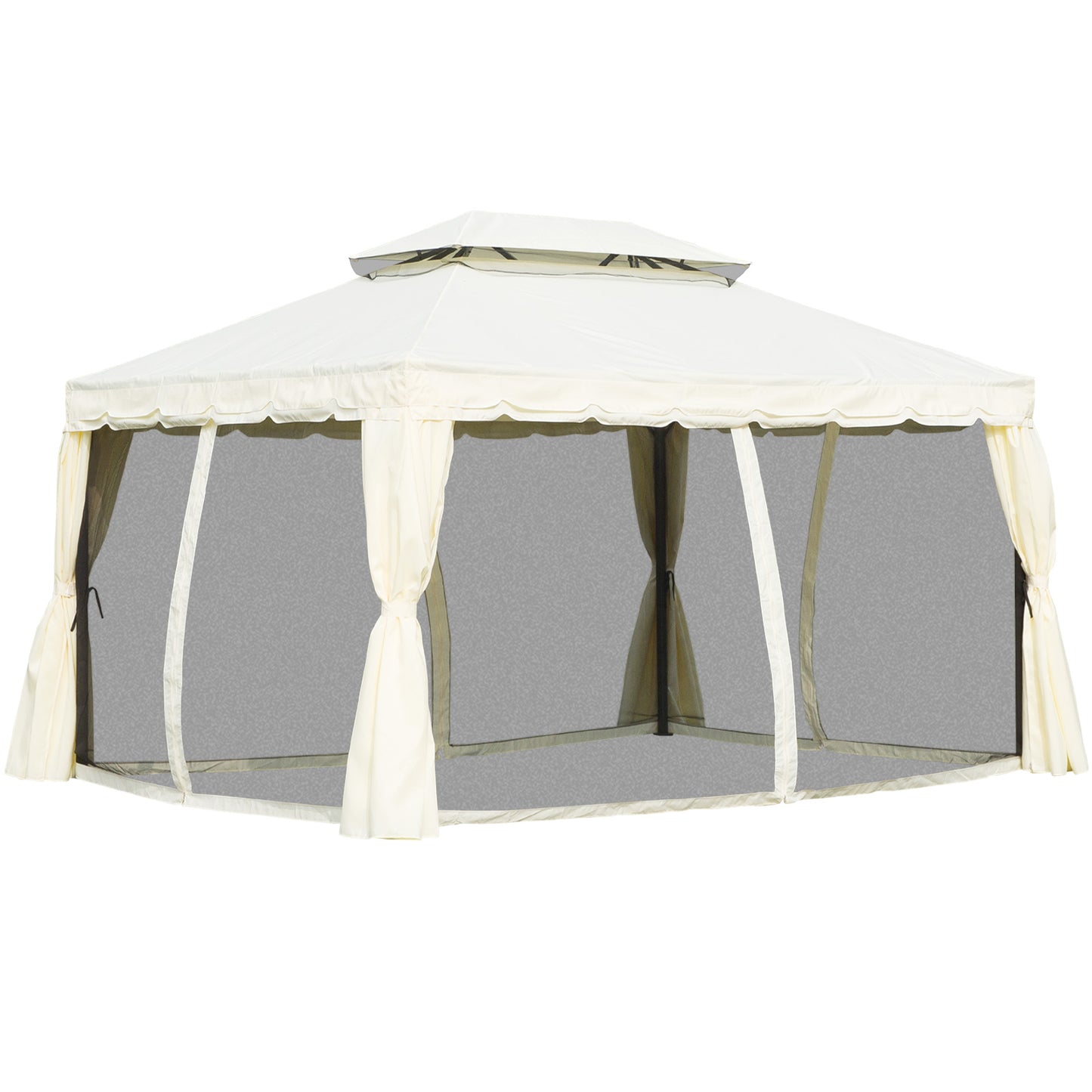 Outsunny 10 x 13ft Aluminum Frame Gazebo Canopy Double Tier Garden Shelter with Netting and Curtains, Beige