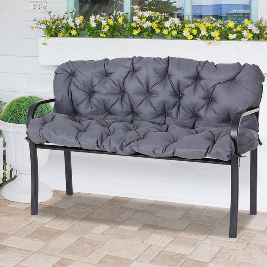 Outsunny 2 Seater Garden Bench Cushions, 4.7 Inch Thick Outdoor Non-Slip 2 Seater Soft Pad With Backrest for Garden Patio, Dark Grey