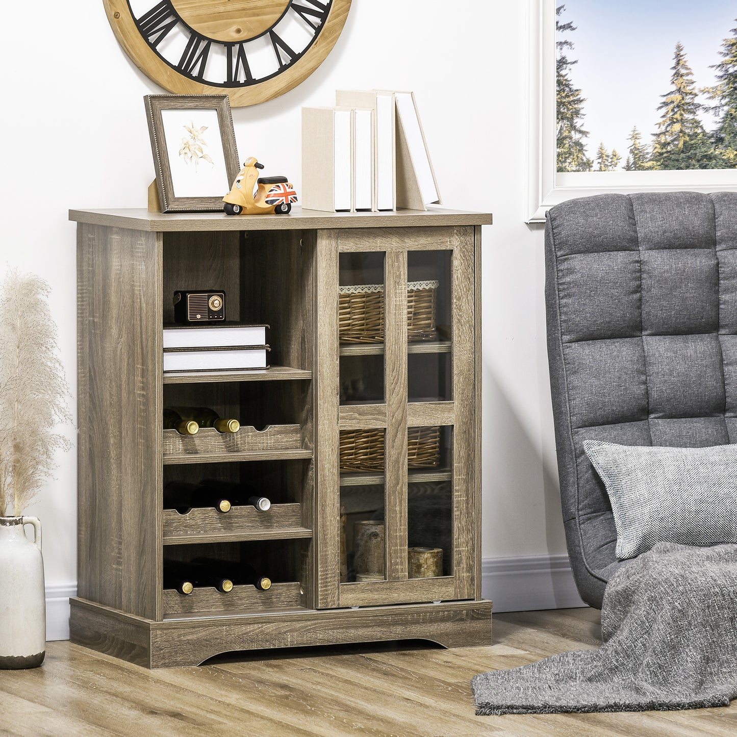 Buffet Table Sideboard and Buffet with Wine Racks Sliding Glass Door Storage Shelves for Living Room