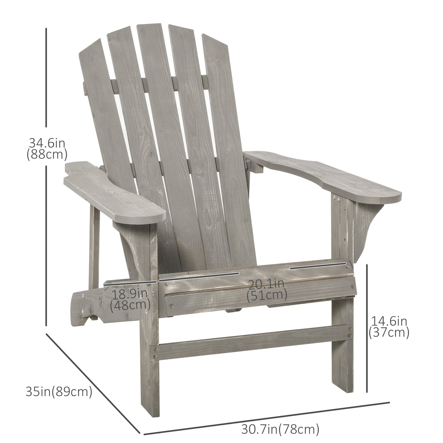 Outsunny Wood Adirondack Chair, Outdoor Patio Chair with Slatted Design for Deck, Garden, Backyard, Fire Pit, Light Gray