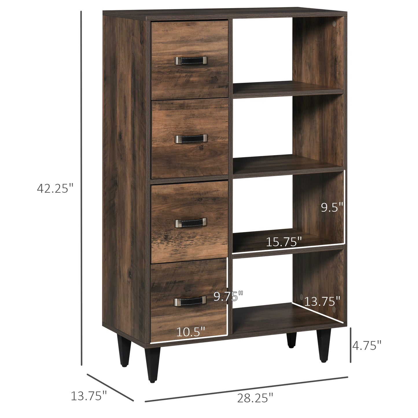 4-Drawer Dresser Storage Cabinet with 4-Tier Shelves for Living Room & Bedroom