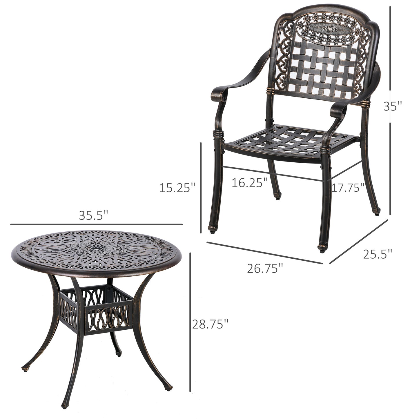 Outsunny 5-Piece Outdoor Patio Dining Set with 4 Armchairs & 1 Table with Umbrella Hole Cast Aluminium