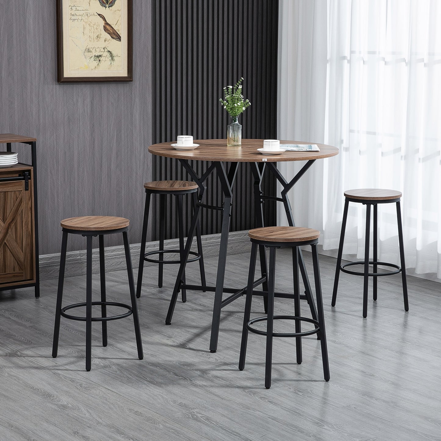 5-Piece Bar Table and Chairs Set, Space Saving Dining Table with 4 Stools for Pub & Kitchen