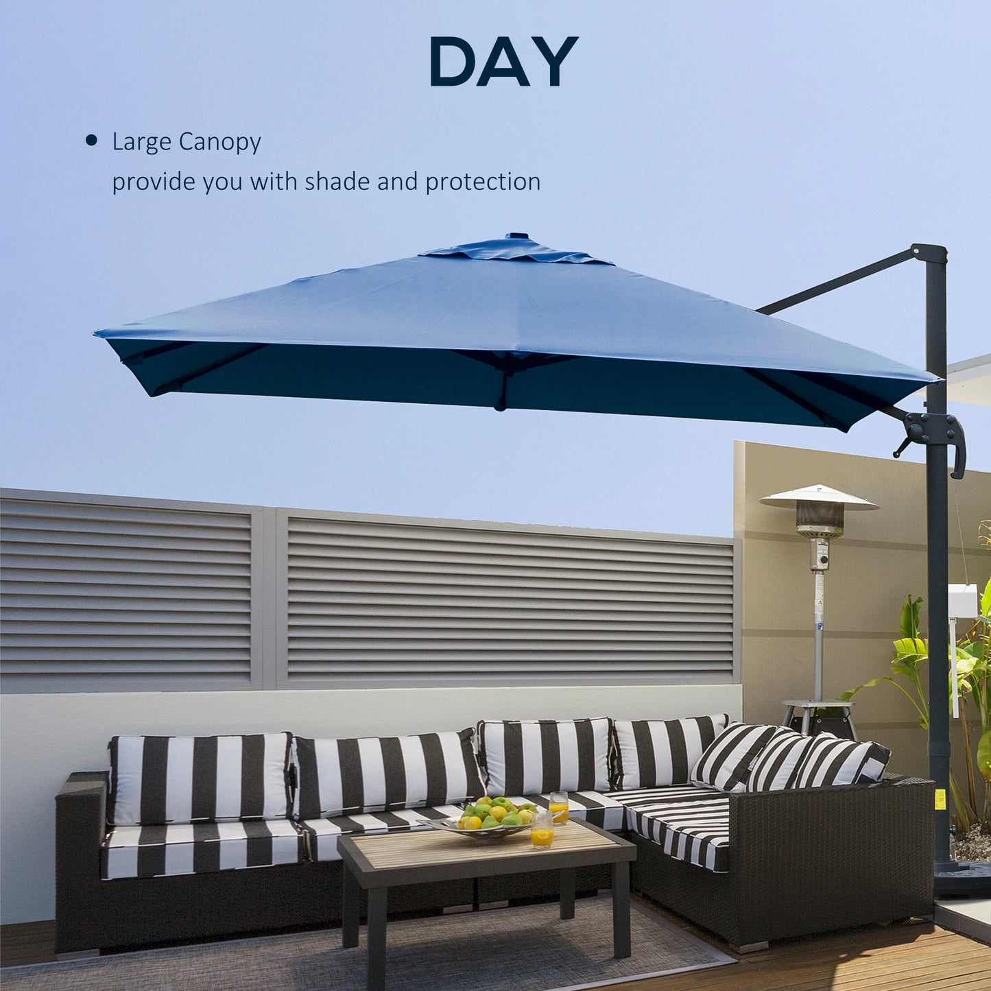 Outsunny 10x10ft Cantilever Umbrella Rotatable Square Top Market Parasol with 4 Adjustable Angle for Backyard Patio Outdoor Area