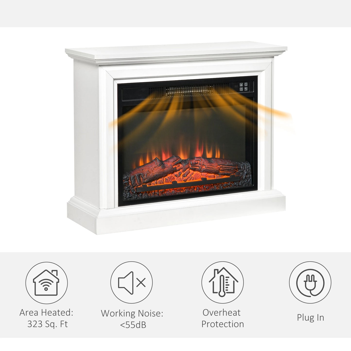 31" Electric Fireplace with Dimmable Flame Effect and Mantel, Freestanding Heater Corner Firebox with Log Hearth and Remote Control, 1400W, White