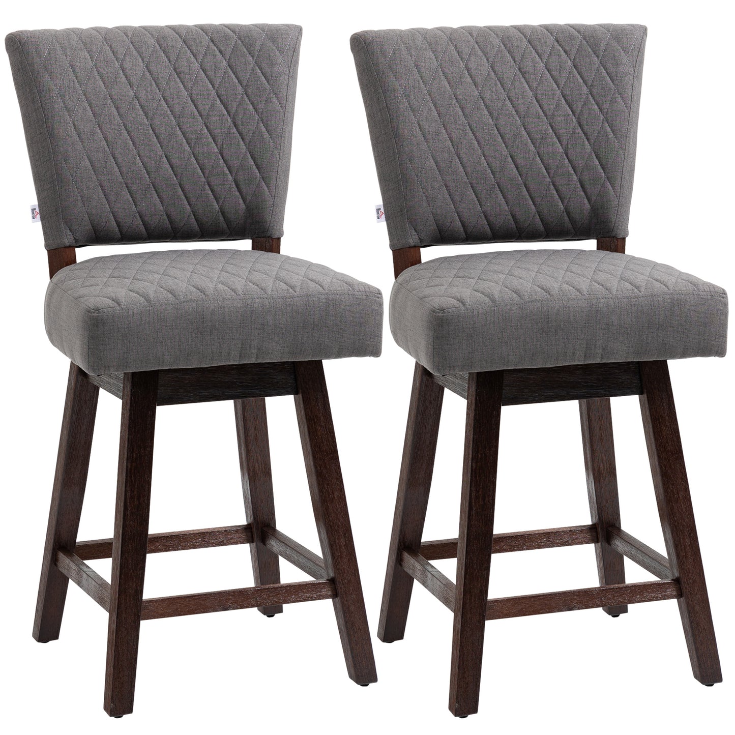 Swivel Bar Stools Set of 2, Counter Height Barstools with Back, Rubber Wood Legs and Footrests, for Kitchen Dining Room Pub, Dark Grey