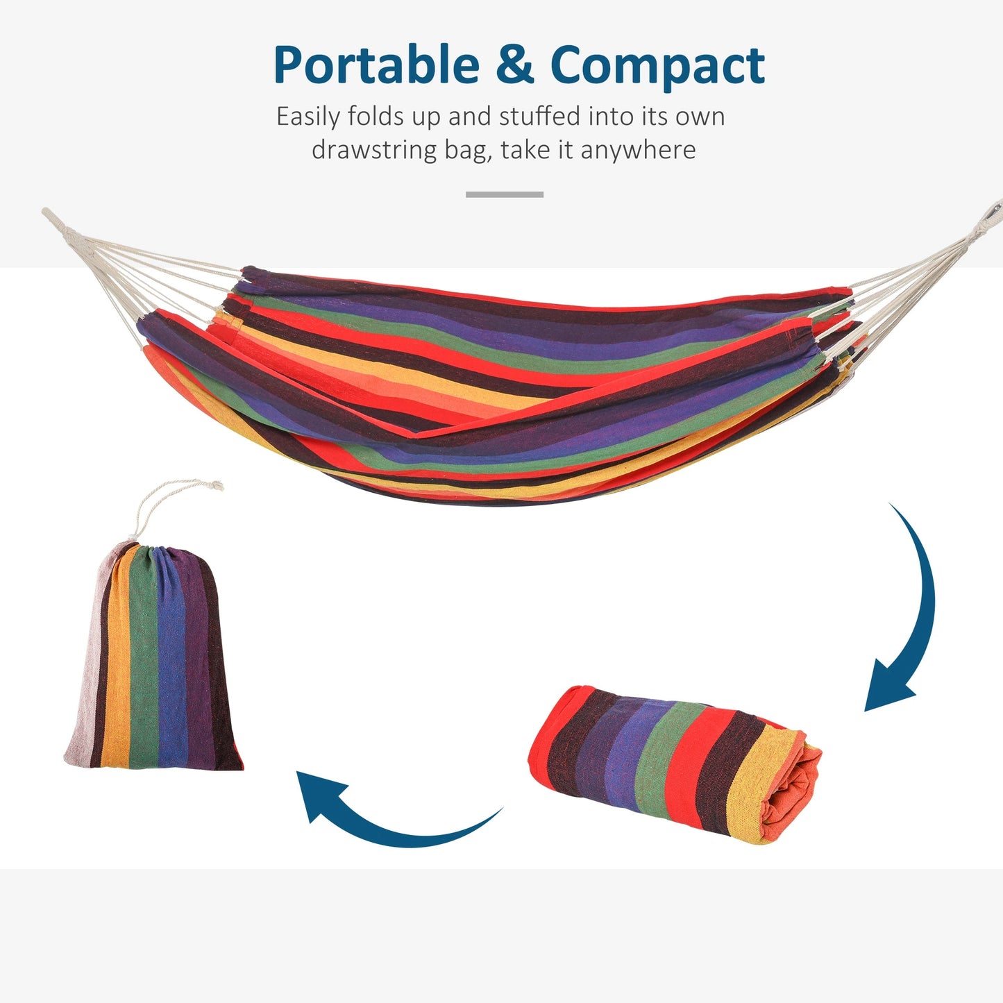 Outsunny Brazilian Style Hammock Extra Large Cotton Hanging Camping Bed for Patio Backyard Lounging, Indoor Outdoor Use,Carrying Bag Included, Rainbow Stripe