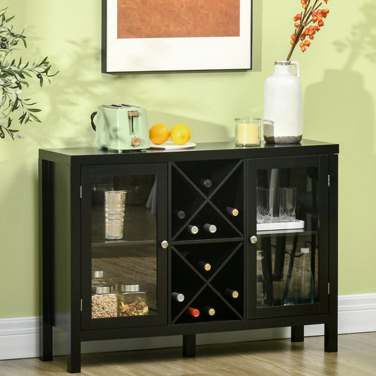 Modern Kitchen Sideboard, Buffet Cabinet with Removable Wine Rack, Tempered Glass Door Cabinet and Adjustable Shelves for Living Room, Kitchen, Entryway, Black