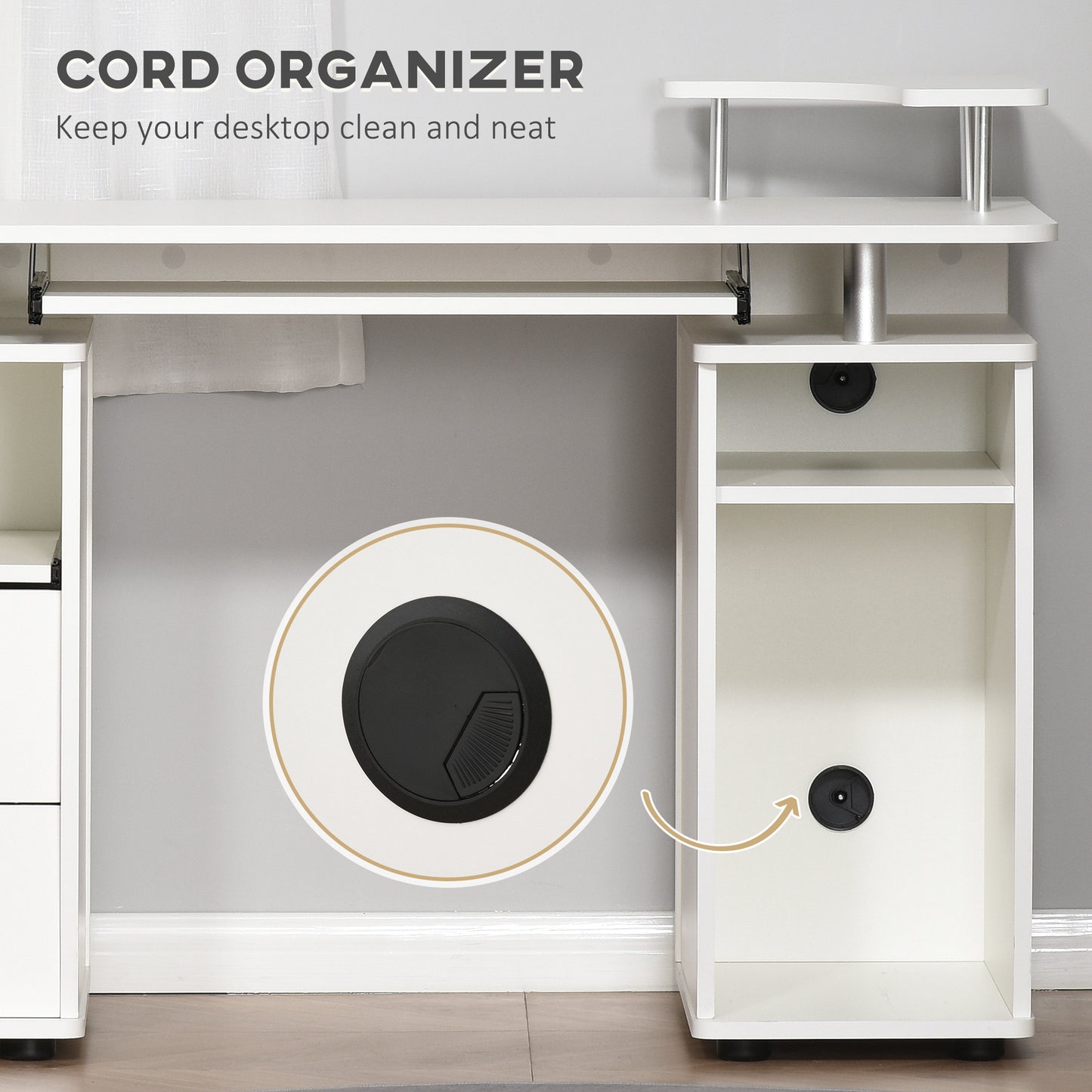 Computer Desk with Keyboard Tray, CPU Stand, Writing Desk with Drawers, Workstation for Home Office, White