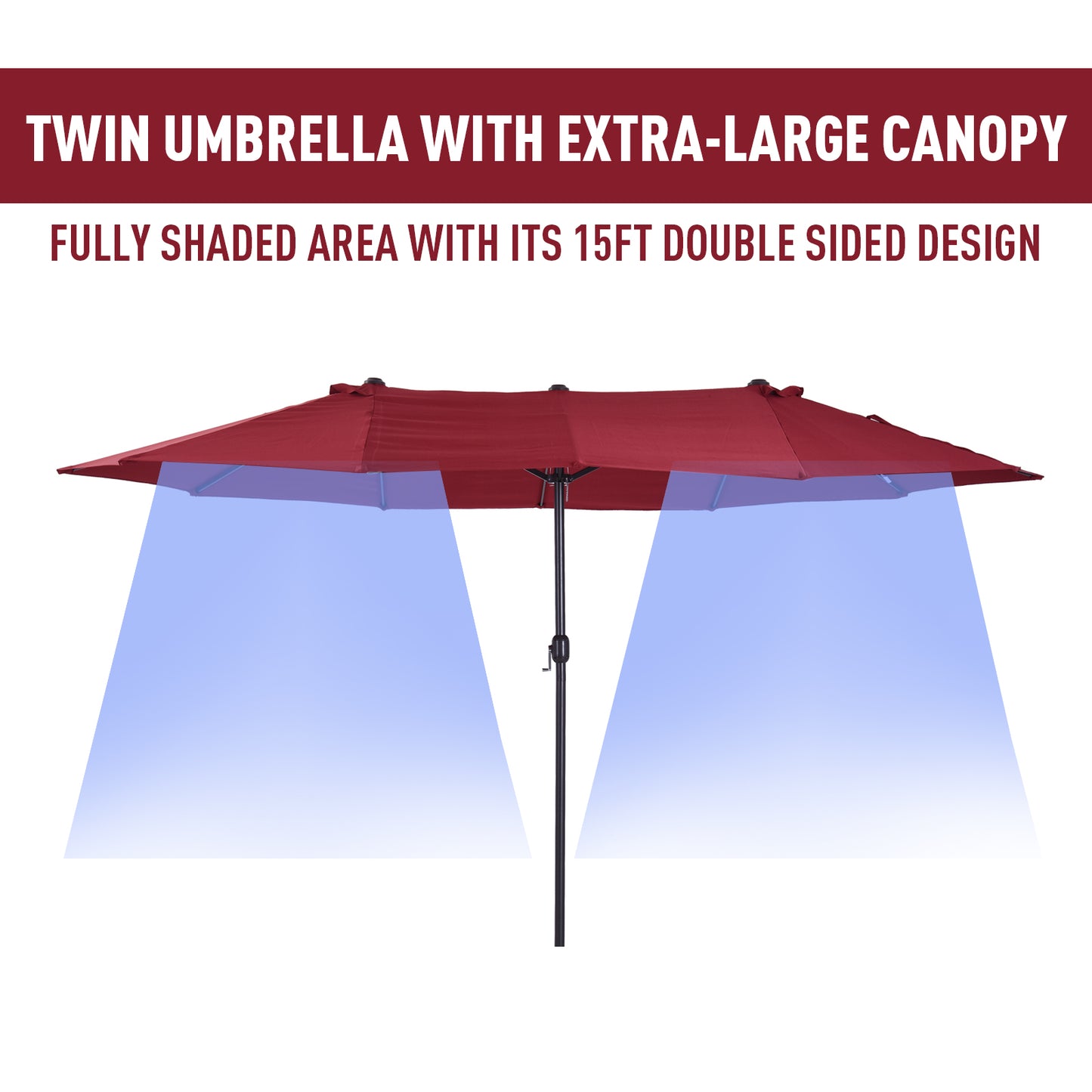 Outsunny 15' Outdoor Patio Umbrella with Twin Canopy Sunshade Steel Table Umbrella with Lift Crank Red