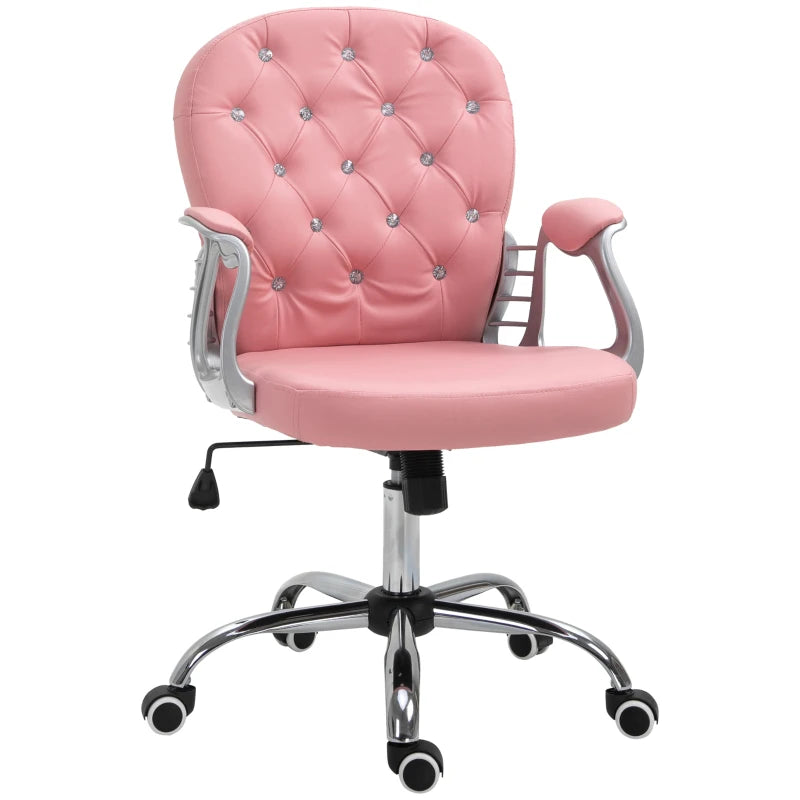 Vinsetto 360° Swivel Office Chair Vanity Style Tufted Backrest Task Chair with Height Adjustable, Armrests and Thick Padding, Pink