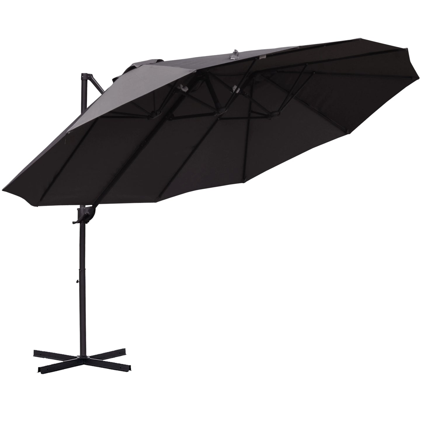 Outsunny Outdoor Patio Umbrella Offset Cantilever Umbrella with Twin Canopy Sunshade Umbrella with Lift Crank Grey