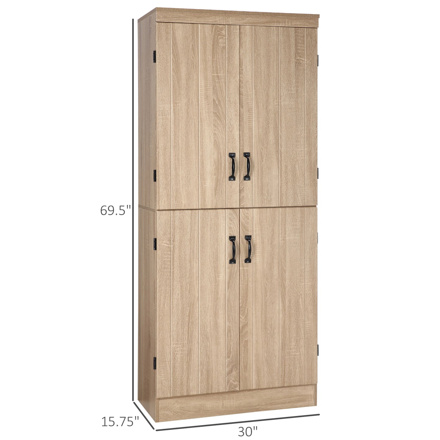 70" 4-Door Kitchen Pantry, Freestanding Storage Cabinet, 6-tier Cupboard with Adjustable Shelves for Living Room, Natural