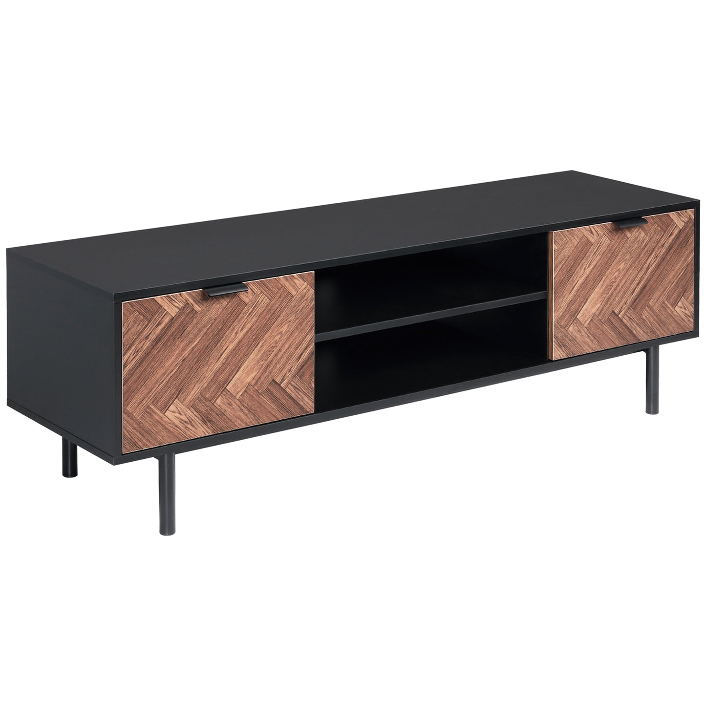 Modern TV Stand with Storage for TVs up to 50", Media Console with 2 Cupboards and Open Shelves, TV Unit for Bedroom, Living Room, Black