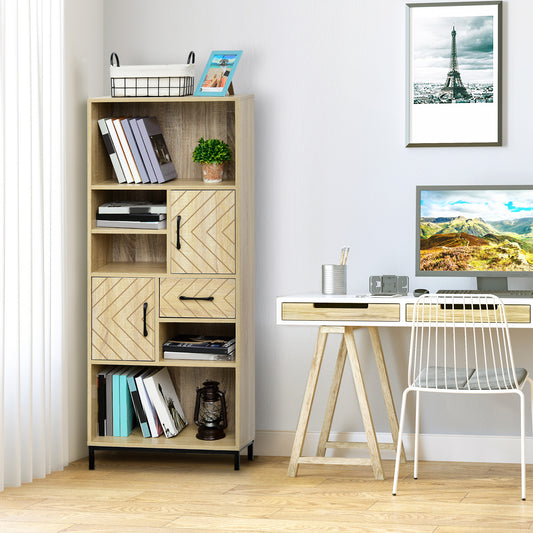 Bookcase W/ Door Cabinets Drawer Open Compartments Study Display Shelf