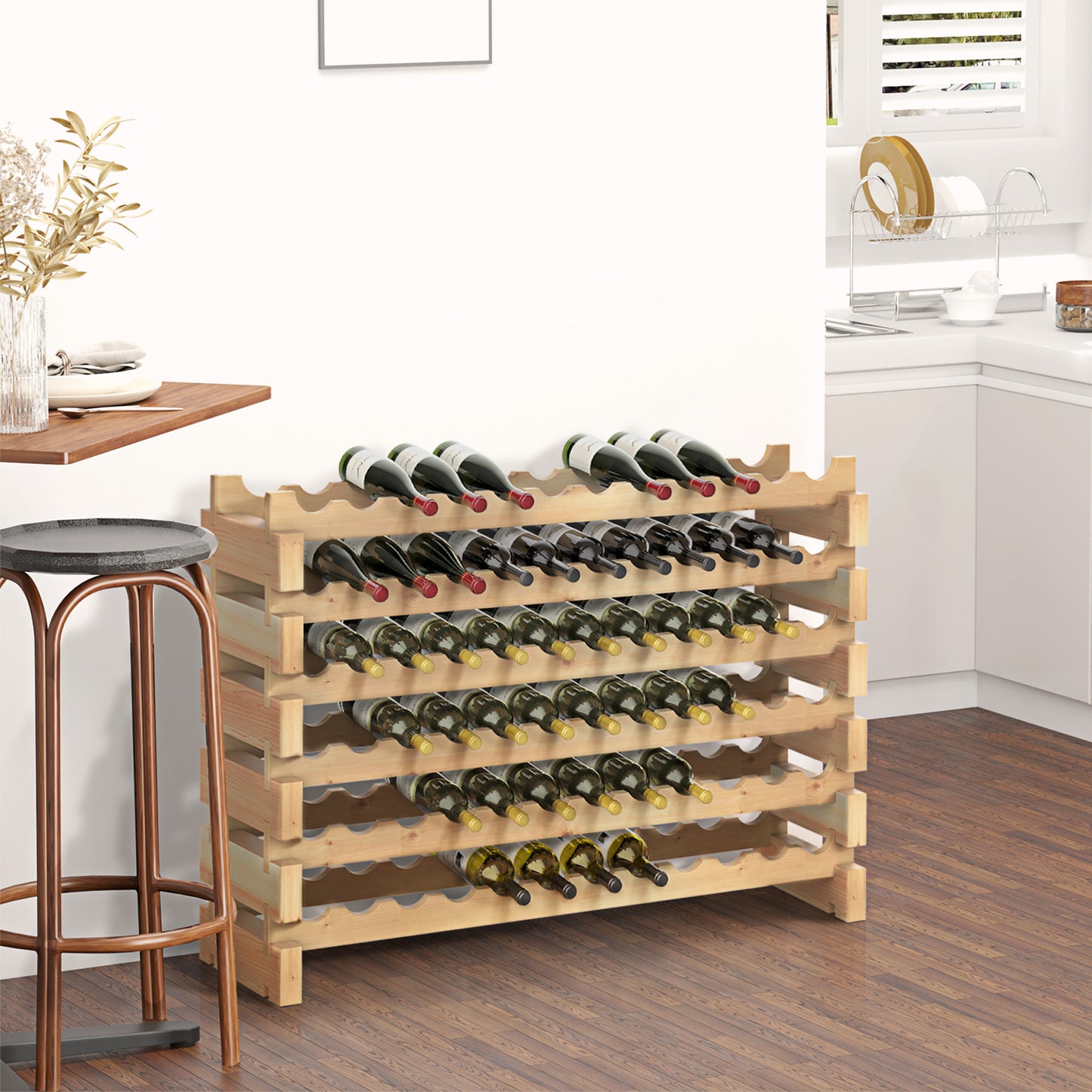 Wood Wine Rack 72 Bottles Holder 6 Tier Stackable Storage Stand