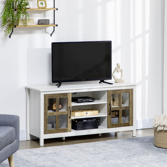 TV Stand Cabinet for TVs up to 55 Inches, Entertainment Center with Ajustable Shelves and Doors for Living Room, White