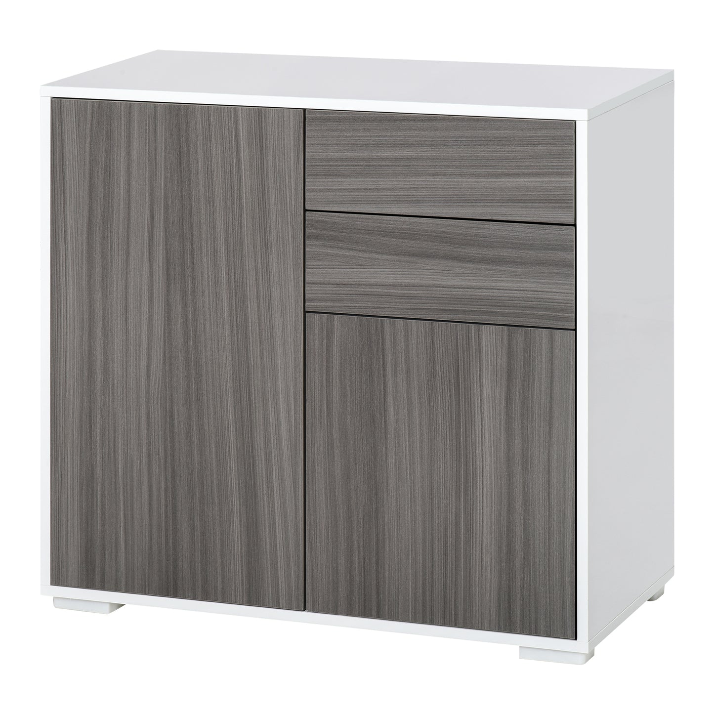 Push-Open Cabinet with 2 Drawer 2 Door Cabinet for Home Office Light Grey White