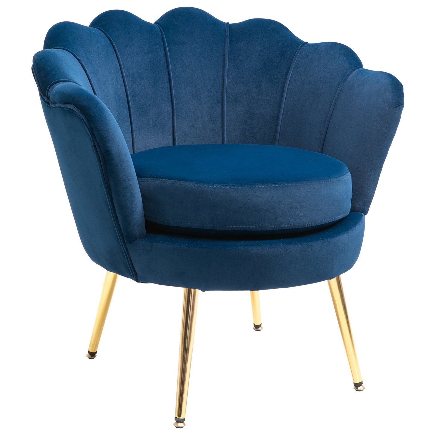 Modern Velvet-Touch Fabric Accent Chair Leisure Club Chair with Gold Metal Legs for Living Room, Blue