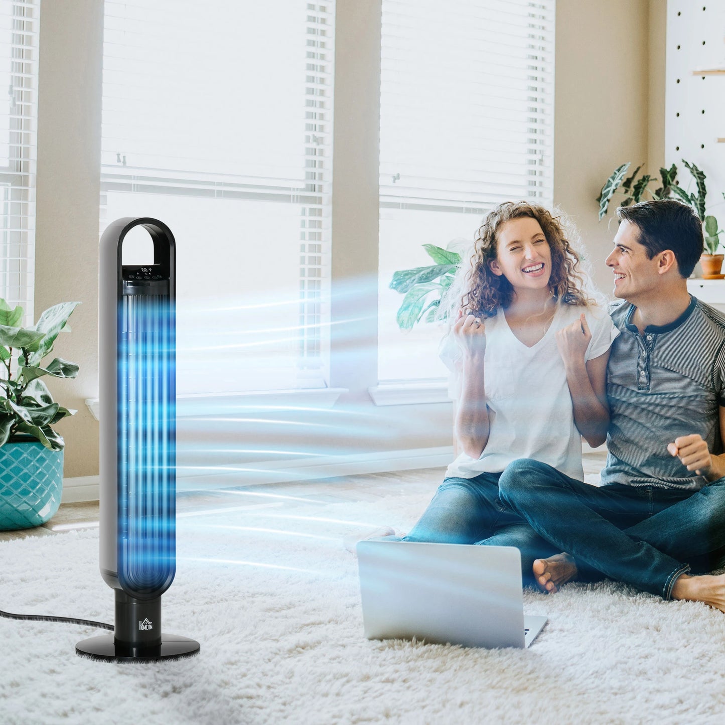 Freestanding Tower Fan Cooling for Home Bedroom with Oscillating, 3 Speed, 12h Timer, LED Sensor Panel, Remote Controller, Black
2