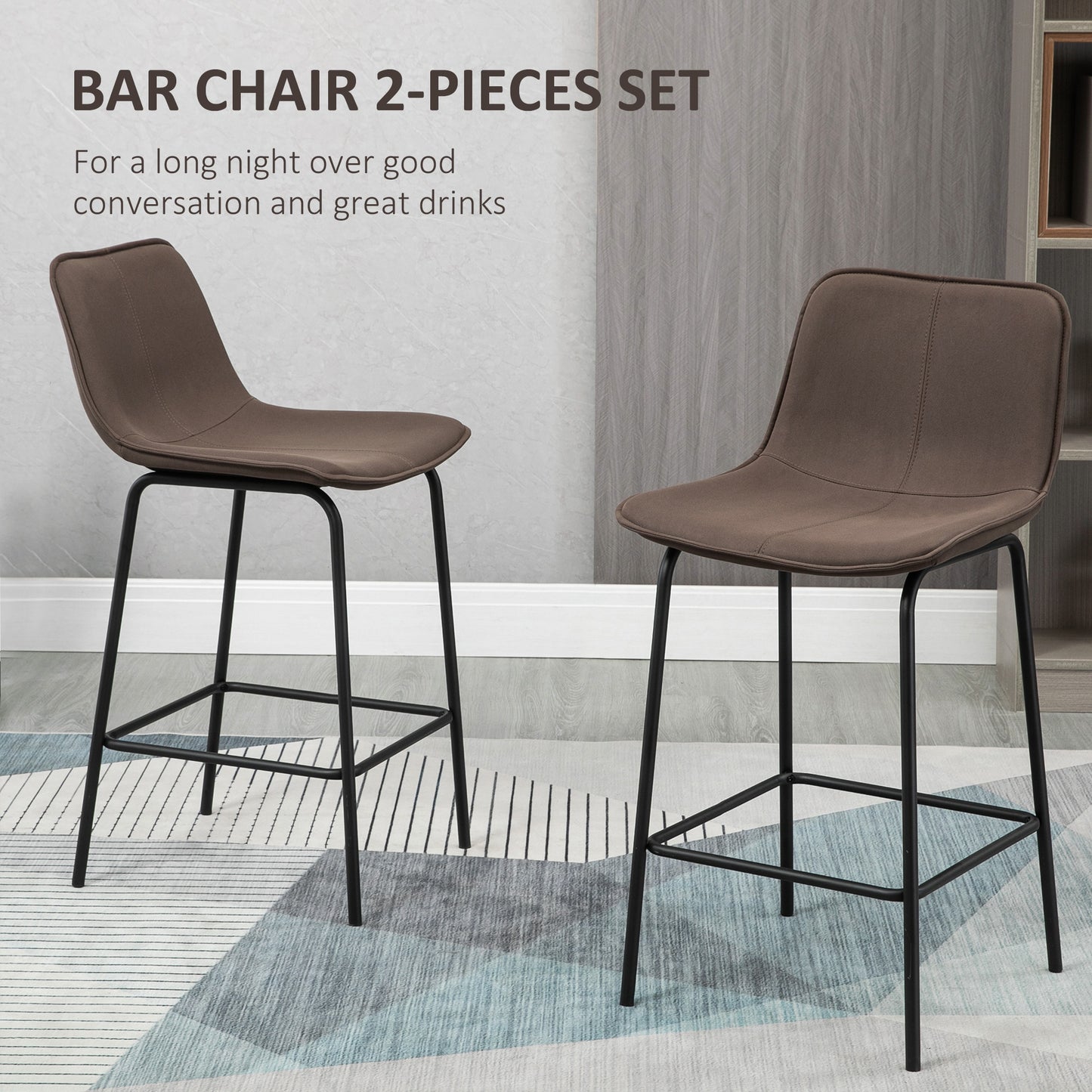 Bar Stools Set of 2, Upholstered Counter Height Bar Chairs, 26" (66 cm) Kitchen Stools with Steel Legs for Dining Area, Kitchen Aisle, Coffee