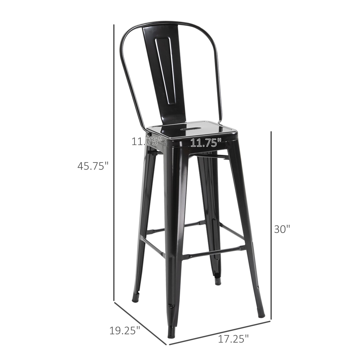 Set of 4 Bar Stools Kitchen Industrial Breakfast Bistro Cafe Metal Frame Black