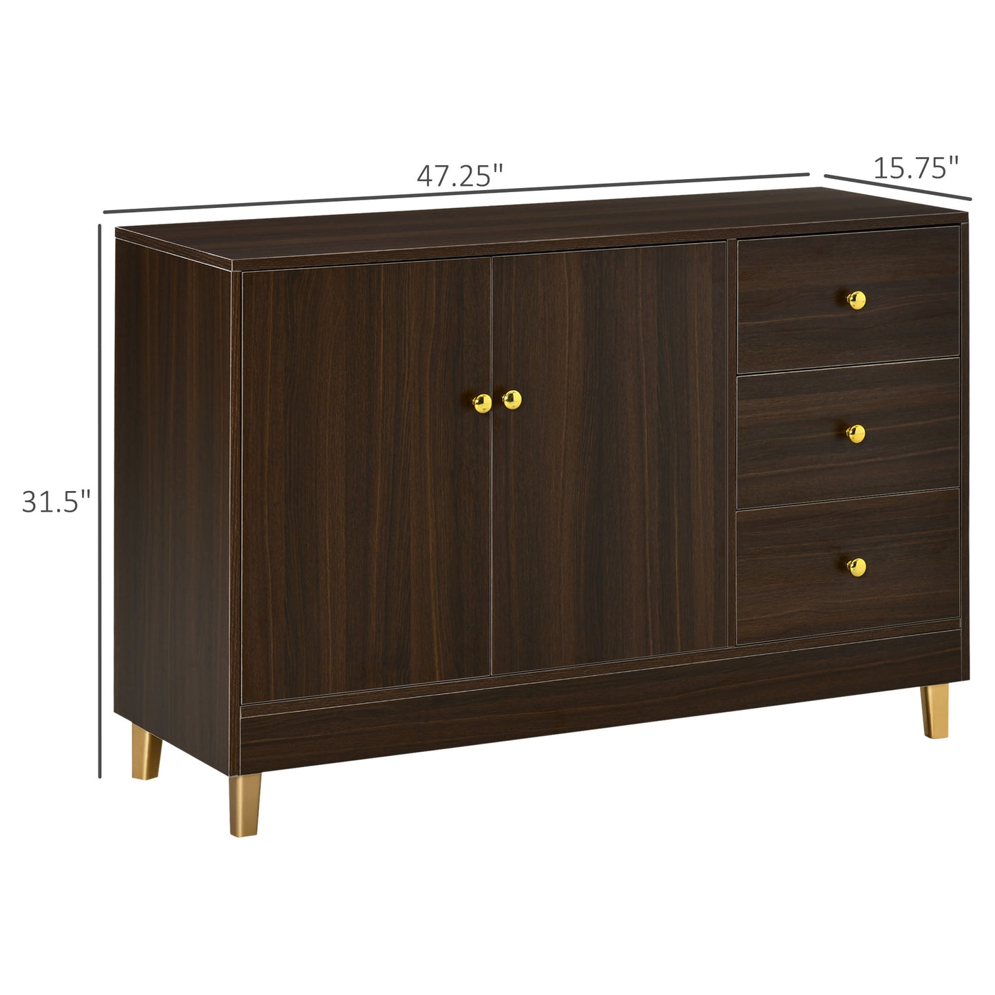 Modern Sideboard, Storage Cabinet, Accent Cupboard with 3 Drawers, Adjustable Shelf for Kitchen, Living Room, Brown