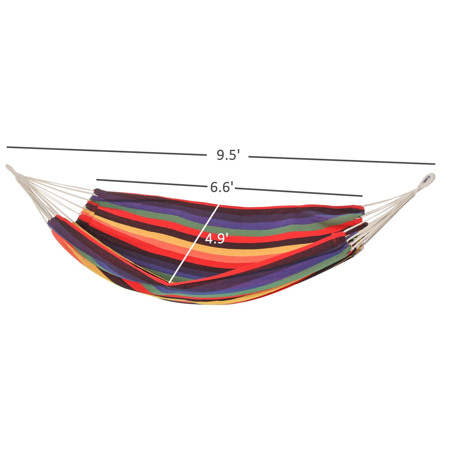 Outsunny Brazilian Style Hammock Extra Large Cotton Hanging Camping Bed for Patio Backyard Lounging, Indoor Outdoor Use,Carrying Bag Included, Rainbow Stripe